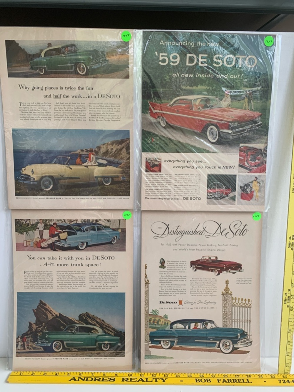 DESOTO Vintage 1950s Advertisement Set - Red, Teal, Cream, Green